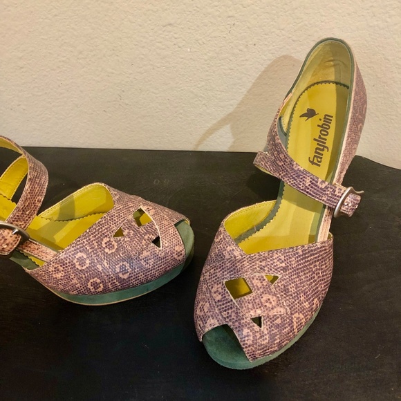 Faryl Robin 1940's Style Platform Pumps From Anthropology/ Pink, Green - 6.5M - Picture 4 of 14